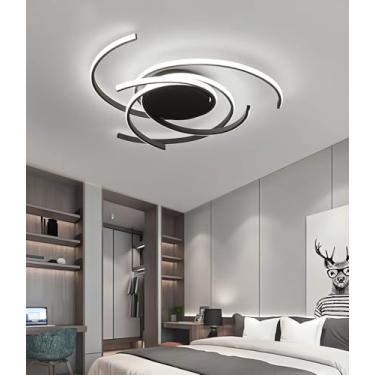 Imagem de Luminária de teto LED moderna para sala de estar, com intensidade ajustável e controle remoto. Ideal para quarto, cozinha, escritório e sala de jantar. Cor preta, 75 cm.