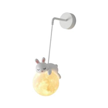 Imagem de Generic Luminária pendente infantil em formato de bola branca leitosa com efeito luar 3D, estilo nórdico, ideal para decoração de quarto infantil, Coelhinho