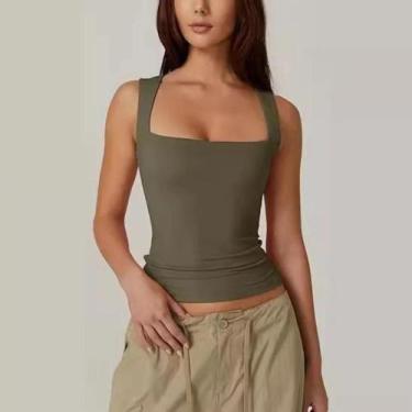 Imagem de Top Sem Mangas De Decote Quadrado Rosa Gótico Para Mulheres, Camiseta 