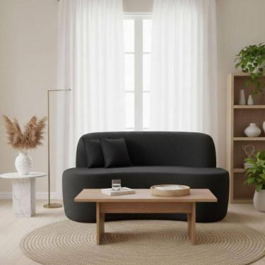 Imagem de Sofá Minimalista Orgânico 2 Lugares Sala Bouclé Bouclé Preto