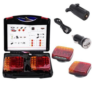 Imagem de Woodenkitor Luzes de reboque sem fio magnéticas – 3,5 m de longo alcance, 2 LEDs ultra-brilhantes, USB/isqueiro recarregável, luzes traseiras à prova d'água para trailers, tratores, barcos e