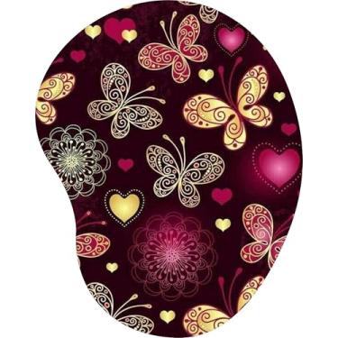 Imagem de Mouse Pad Ergonômico Gota Borboletas Douradas e Corações
