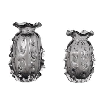 Imagem de Murano Kit de Vasos Decorativos em Vidro Cinza Quartzo, Estilo Trouxinha Texturizado, 2 Peças 13x20cm e 15x23cm, Design Contemporâneo para Decoração de Interiores