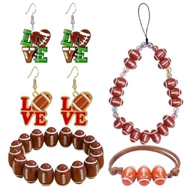 Imagem de MALOYANVE Conjunto de brincos, pulseiras, telefone ou chaveiros, para mulheres, futebol, dia do jogo, brinco, pulseira elástica, joias esportivas, corrente colorida para pendurar para futebol, pais