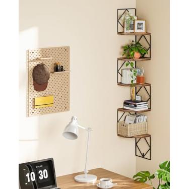 Imagem de CHOEZON Prateleira de canto de 5 camadas, prateleira flutuante, prateleira de armazenamento de parede, decoração de parede, estante de canto estreito, para sala de estar, quarto, escritório em casa e