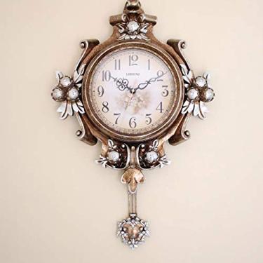 Imagem de Relógio de parede, relógio de pêndulo, estilo europeu, retrô, relógio de parede, algarismos arábicos, relógio silencioso para sala de estar, quarto, cozinha, café (latão)