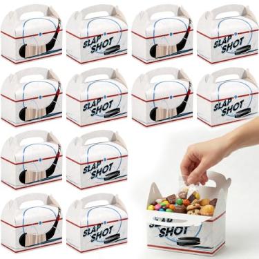 Imagem de Fun Express Caixas de guloseimas brancas de hóquei com alça - 13,3 cm x 15,2 cm (12 peças) - Caixas de lembrancinhas de papelão resistentes - Ideal para festas e eventos com tema de hóquei