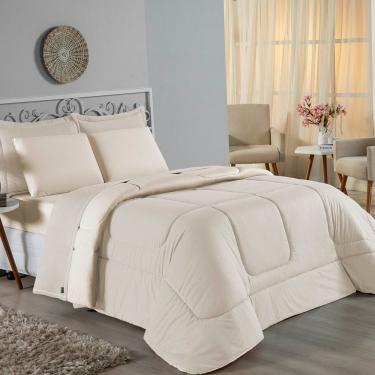 Imagem de Kit Edredom Dupla Face + Jogo De Lençol King Nobre 7 Peças Malha 100% Algodão - Palha