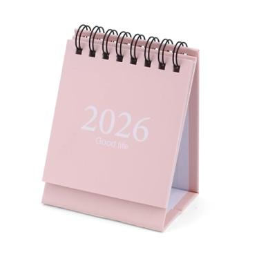 Imagem de Calendário de Mesa Mini 2026-2027, Janeiro de 2026 a Julho 2027 19 Meses Formato Mesa Páginas Virar Calendário Pequeno Encadernação Espiral Dupla e Adesivos Ideal Casa Escritório e Escola (Rosa)