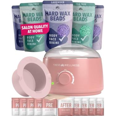 Imagem de Tress Wellness Kit de depilação para pele sensível – Seguro para rosto e pele, lenços de preparação e pós-cuidados, fácil de usar – Kit caseiro para rosto, biquíni, brasileiro e corpo inteiro - rosa