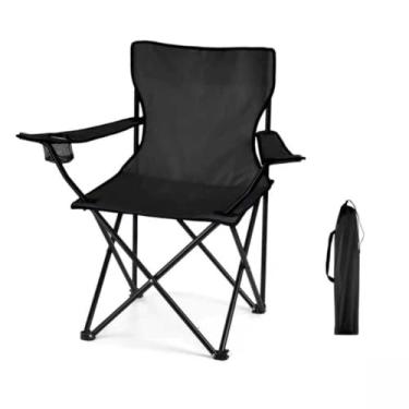 Imagem de kit com 2 Cadeiras de Camping Pescador Dobravel Portatil Reforcada com Porta Copo(Preto)