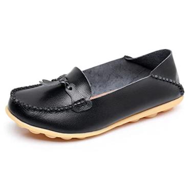 Imagem de VenusCelia Mocassim feminino confortável para caminhada, Preto, 38