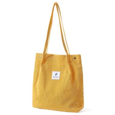 Imagem de Sacolas femininas modernas de veludo cotelê, bolsa de ombro leve com compartimentos para viagens, trabalho, academia, compras, Amarelo