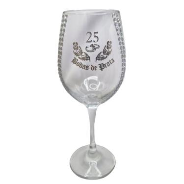 Imagem de Taça Vidro Bodas de Prata 25 Anos Luxo Casal Vinho