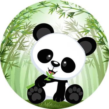 Imagem de Painel De Tecido Sublimado Redondo Ursinho Panda Fundo Verde Bambu C/E