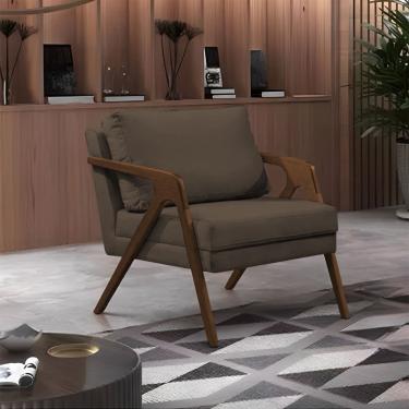 Imagem de Poltrona Mona Monique Luxo Veludo Marrom Base Madeira Maciça Mel Ideal Decor