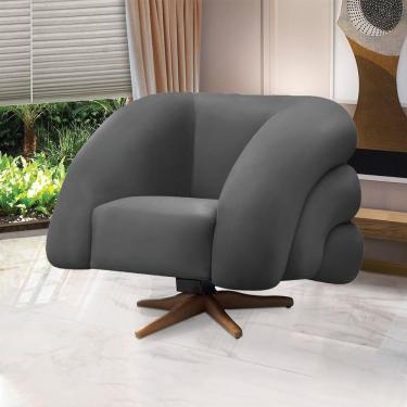 Imagem de Poltrona Giratória Orgânica Tana Bouclê Com Balanço Cinza Escuro D'Rossi
