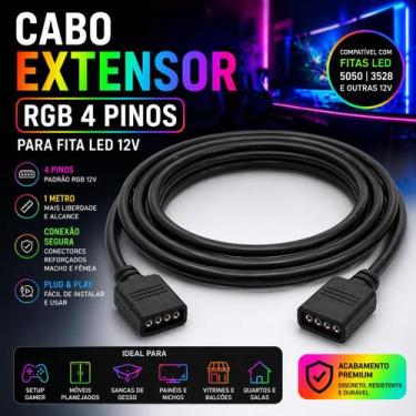 Imagem de Cabo Para Fita LED RGB 4 Pinos 1 Metro Preto Para Decoração De Quartos