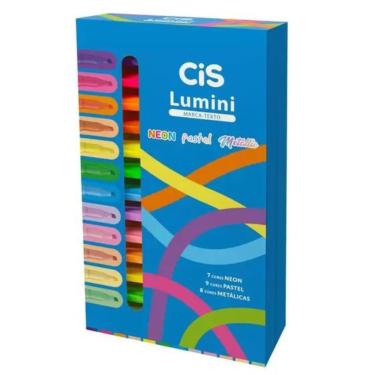 Imagem de Marca Texto Cis Kit com 24 Cores Neon Pastel e Metálicas Ponta Chanfrada Design Ergonômico