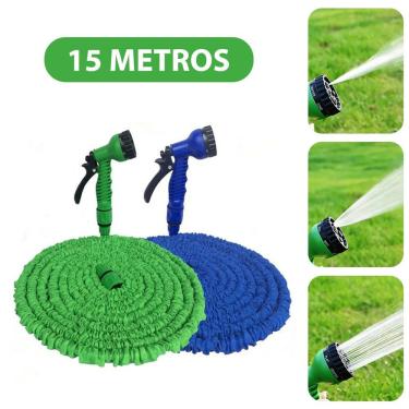 Imagem de Mangueira de Jardim Mangueira Expansível 15 METROS Resistente com Gatilho 7 Jatos e Engate Rápido Azul
