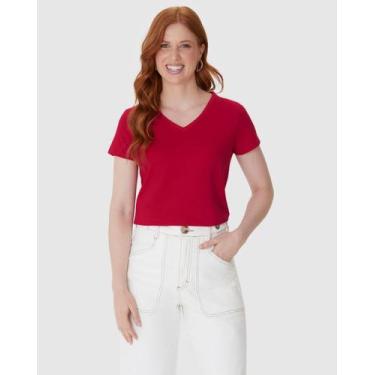 Imagem de Blusa Básica Feminina Decote V Em Algodão - Malwee, Vermelho, P