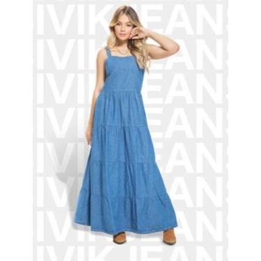 Imagem de Vestido Jeans Longo Feminino de Alça - Bivik Jeans, GG