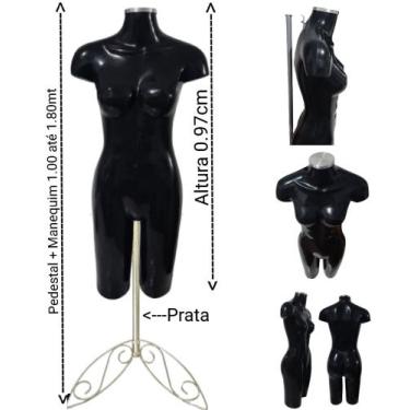 Imagem de Manequim feminino (Meio corpo definido N.38) preto com tampa prata + p