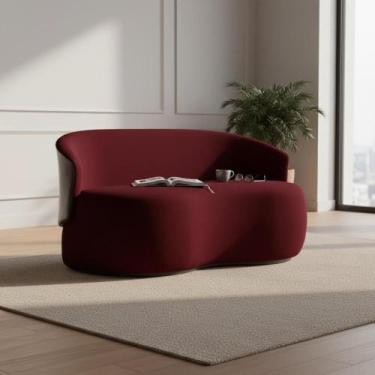 Imagem de Namoradeira Decorativa Beatriz Orgânica Composê Couro Marrom Suede Mar