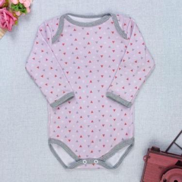Imagem de Body Bebê Rosa Manga Longa Menina Minimalista - Estampa Triângulos Cor