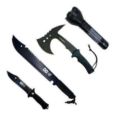 Imagem de Kit Camping Facas + Machado + Lanterna Recaregametno Por Tomada e Sola