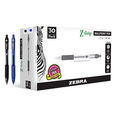 Imagem de Zebra Pen Caneta esferográfica retrátil Z-Grip, ponta fina, 0,7 mm, preto/azul, pacote com 30, 25030