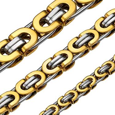 Imagem de Pulseira unissex de aço inoxidável 316L da ChainsHouse/Banhado a ouro 18 K, 6/8/10 mm de largura, colar de corrente bizantina para homens, mulheres, preto, dourado, prateado, 45,7