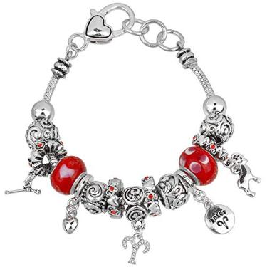 Imagem de Bracelete Falari com pingente do zodíaco multicolorido com contas de metal Murano prateadas