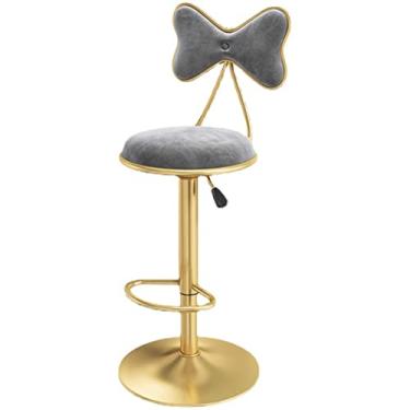 Imagem de Banco De Bar Com Encosto, Cadeira Giratória Estofada De Altura Ajustável, Amor Perfeito De Metal De Veludo Com Apoio Para Os Pés, Adequado Para Bistrô, Cadeira De Restaurante De Café Da Manhã 60-80cm