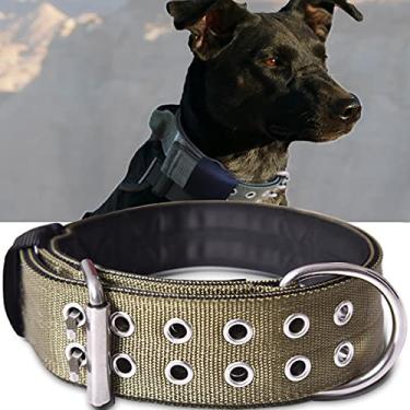 Imagem de Coleira para cães grandes – Coleiras táticas de 5 cm de largura com alça para cães de raças extragrandes, camuflada militar resistente 1/3" de espessura coleira para filhotes K9 Nylon Pet M