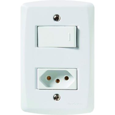 Imagem de Conjunto 4x2 com 1 Interruptor Simples 10 A 250 V e 1 Tomada 2P+T 10 A 250 V Tramontina Lux2 Branco Tramontina