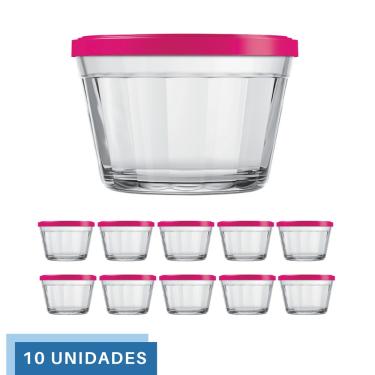 Imagem de 10 Tigela Vidro Americano Tampa Plastica Sortida 350ml Nadir