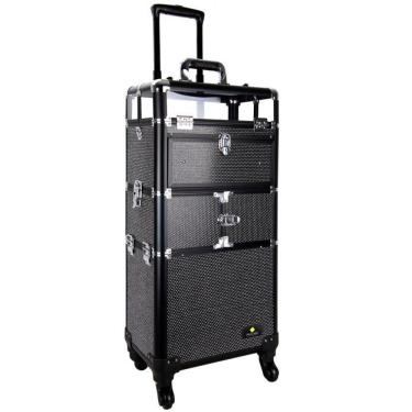 Imagem de Maleta Maquiagem Profissional Alumínio ABS 3 em 1 Pelegrin PEL-M1020 Preta Cristal