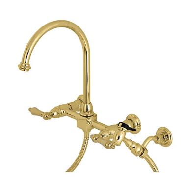 Imagem de Kingston Brass Torneira de cozinha com ponte de restauração KS1292ALBS, 21 cm no alcance do bico, latão polido