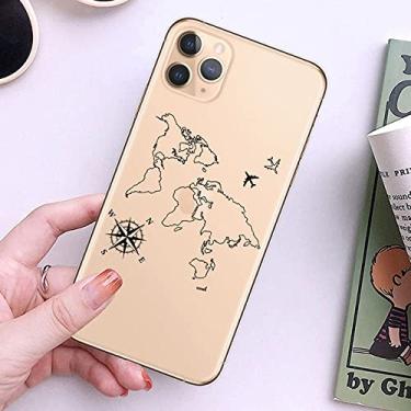Imagem de Capas de telefone TPU macias de viagem mapa do mundo para iphone 13 12 pro xs max xr 7 8 plus 6s capa de avião para iphone 11 se2020 coque, e, para iphone 13pro