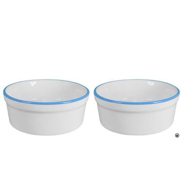 Imagem de Kit Comedouro e Bebedouro de Porcelana 300ml Borda Azul