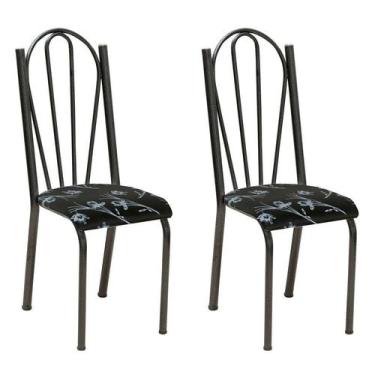 Imagem de Conjunto 2 Cadeiras Mnemósine Cromo Preto E Preto Flor - Artefamol