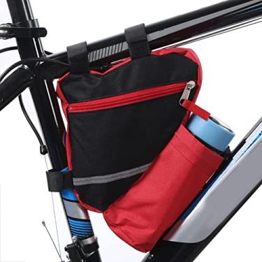 Imagem de Vbestlife Bolsa de quadro de bicicleta de nylon triangular bolsa de armazenamento de bicicleta com bolsa de garrafa de água para mountain bike (vermelho) suportes de equitação e armazenamento