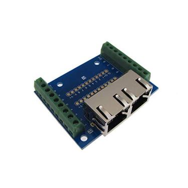 Imagem de Placa de breakout com conector Ethernet Dual RJ45 com terminais de parafuso de LED