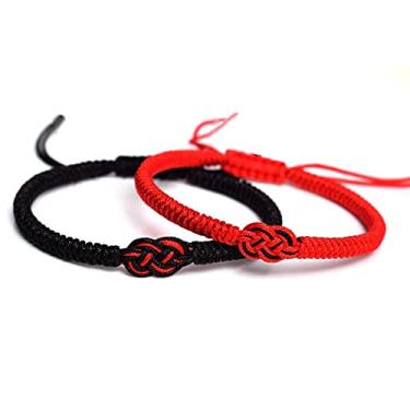 Imagem de Rhdun 2 pulseiras para casais, pulseiras feitas à mão com nó amuleto tibetano para homens e mulheres, pulseira combinando com nó de amuleto tibetano para proteção de amigos e amantes