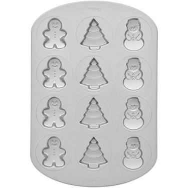 Imagem de Wilton Forma antiaderente de biscoito de Natal, 12 cavidades (homem de gengibre, árvore, boneco de neve)