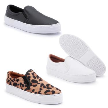 Imagem de Kit 3 Slip On Feminino Flatform Cadarço Moderno Conforto