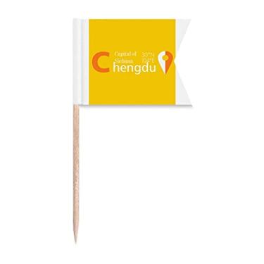 Imagem de Chengdu Geography Coordenates Bandeiras de palito de viagem Marcação de rotulagem para Bolo Festa Comida Prato de Queijo