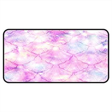 Imagem de Vijiuko Tapetes de cozinha escama de sereia impressão de galáxia rosa tapetes e tapetes de área de cozinha antiderrapante tapete de pé lavável para chão de cozinha escritório em casa pia lavanderia interior exterior 101,6 x 50,8 cm