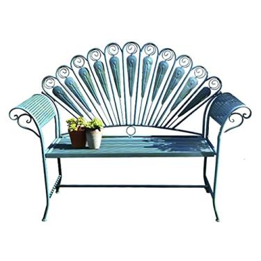 Imagem de KIZQYN Banco de jardim de ferro forjado americano banco externo com encosto cadeira dupla de pavão para pátio, jardim, terraço, varanda, jardim ao ar livre, metal, cadeira de lazer antiga bancos ao ar livre